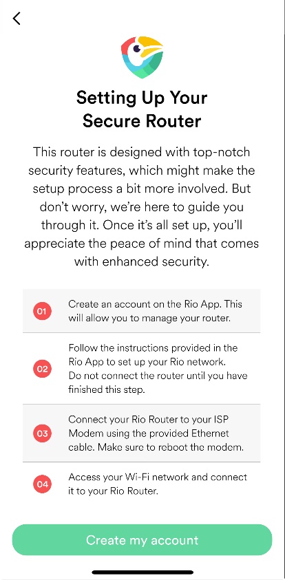 Setting up your secure router Screen