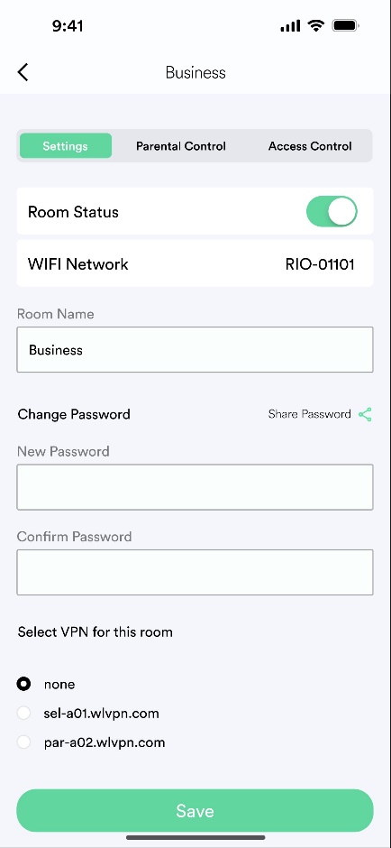 Rio Secured Rooms Device Settings